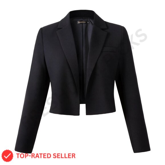 Cropped Open Front Blazer Jacket Women's Casual Office Wear